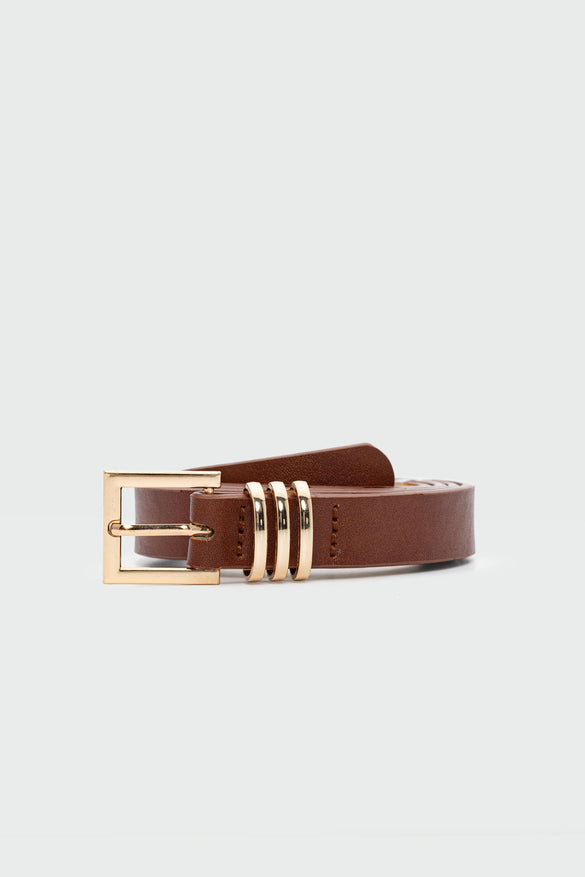 Square Buckle Faux Leather Belt, Havane