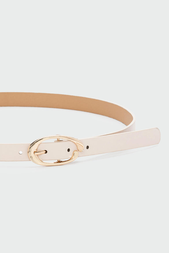 Oval Shaped Faux Leather Belt, Cream