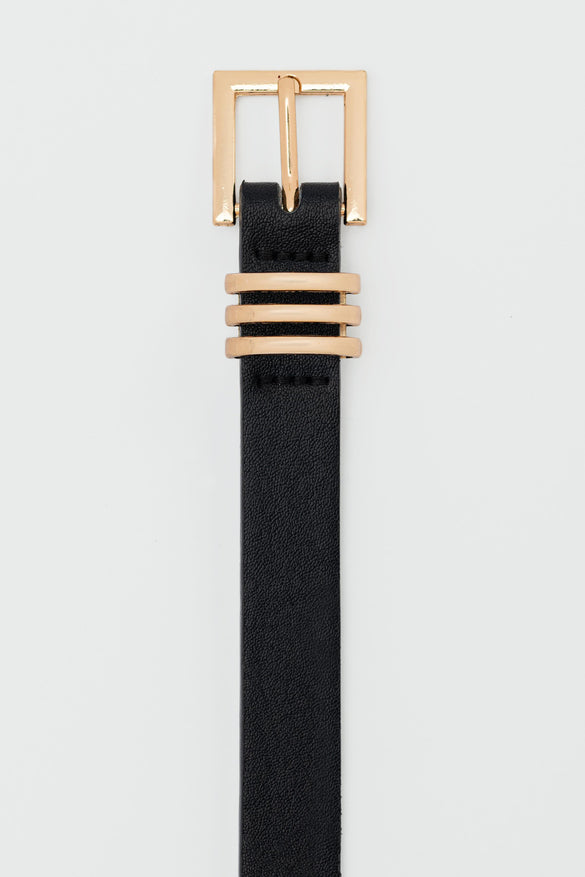 Square Buckle Faux Leather Belt, Black