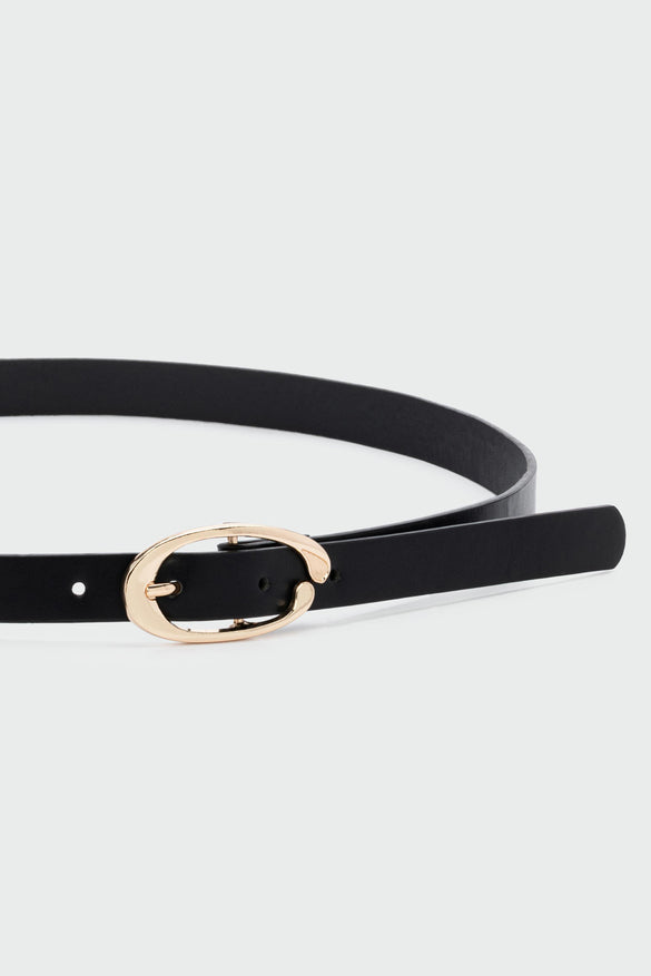 Oval Shaped Faux Leather Belt, Black