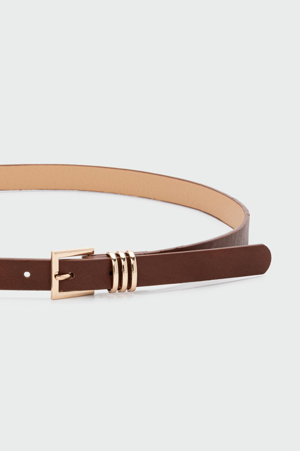 Square Buckle Faux Leather Belt, Havane