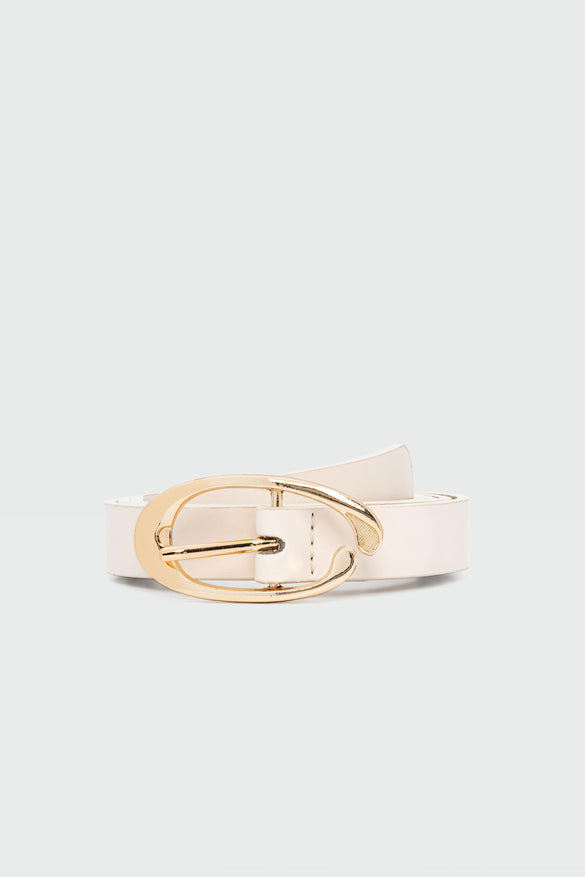 Oval Shaped Faux Leather Belt, Cream