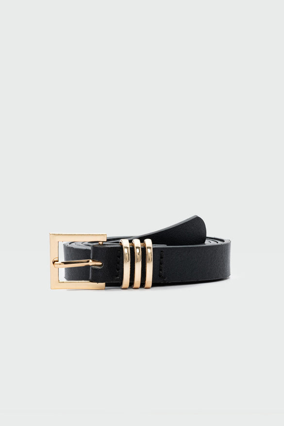 Square Buckle Faux Leather Belt, Black
