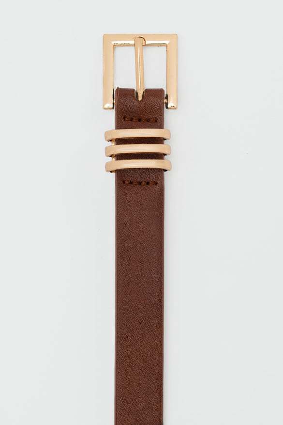 Square Buckle Faux Leather Belt, Havane