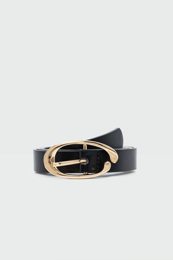 Oval Shaped Faux Leather Belt, Black