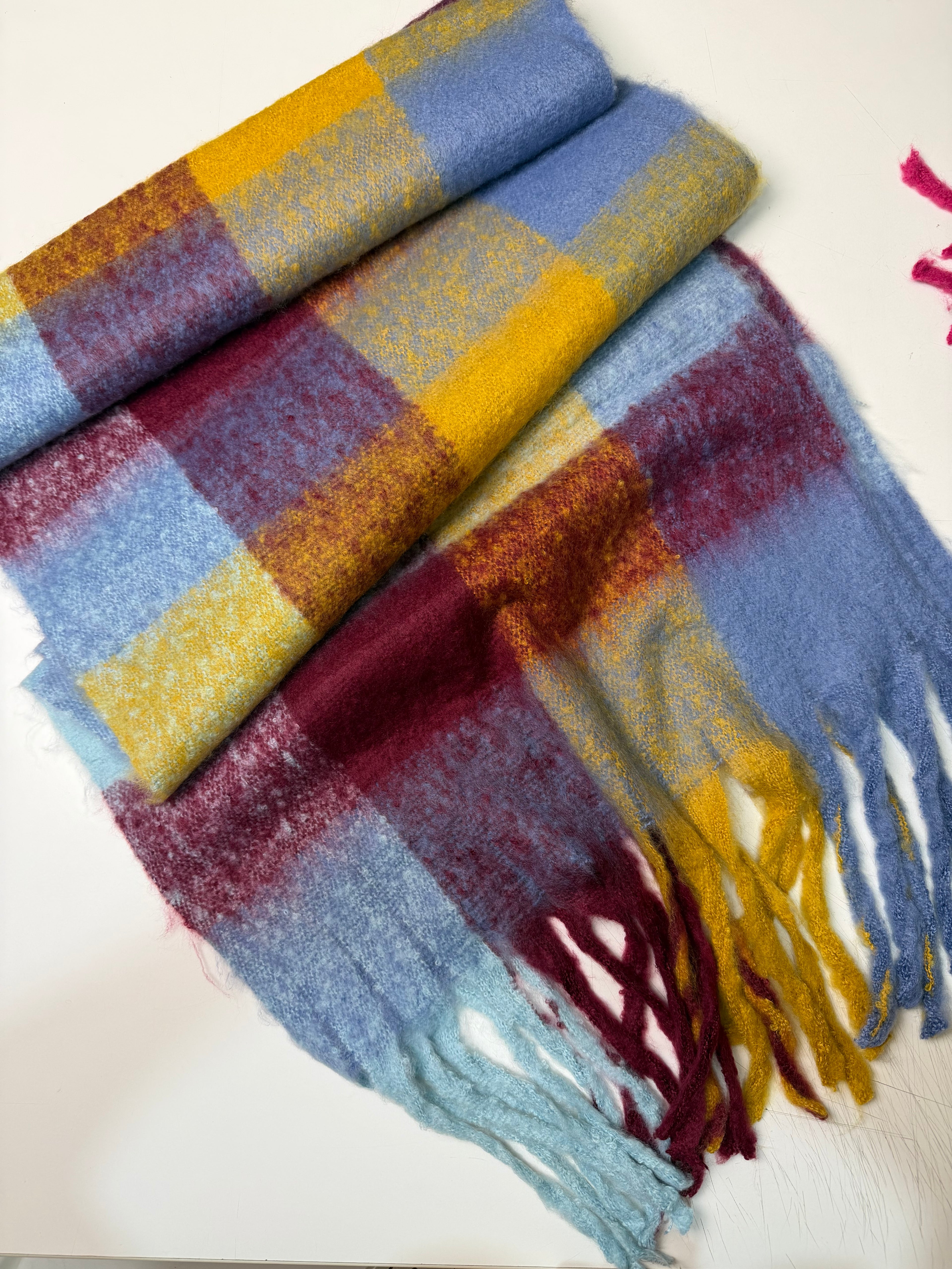 Soft Plaid Scarf moutard/burgundy