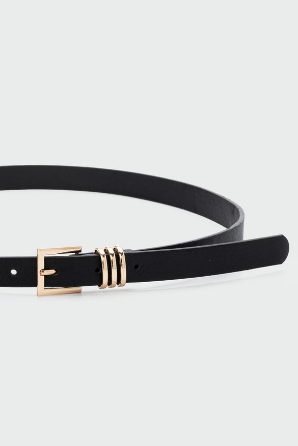 Square Buckle Faux Leather Belt, Black