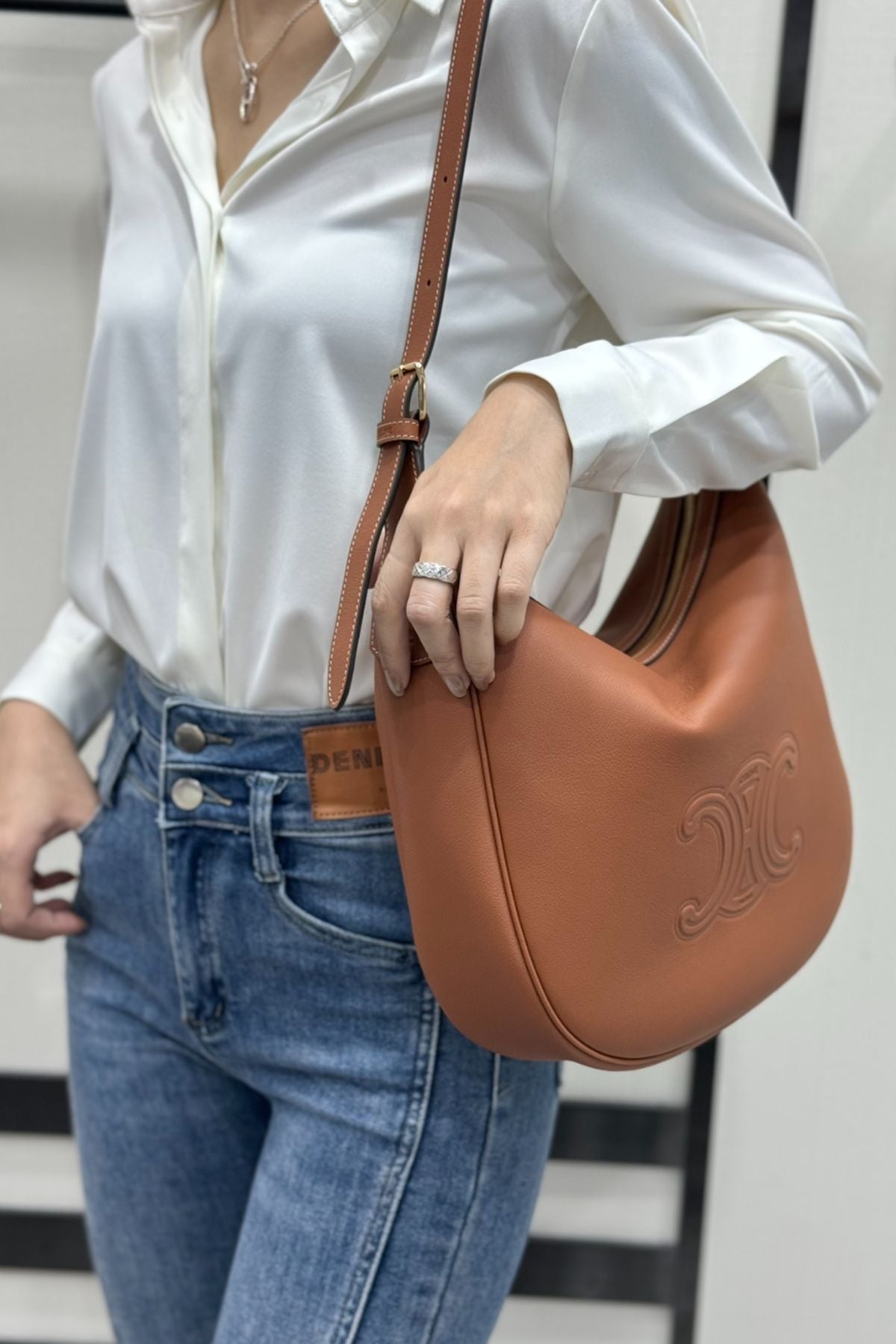 Celine Heloise Triomphe Embossed Leather Medium shoulder bag