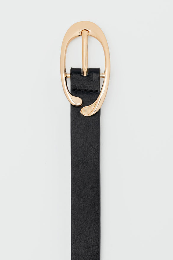 Oval Shaped Faux Leather Belt, Black