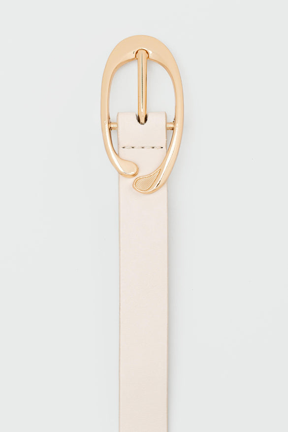 Oval Shaped Faux Leather Belt, Cream
